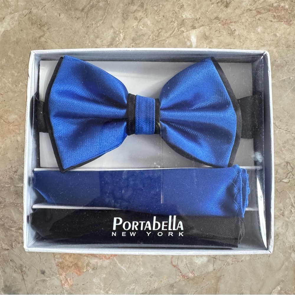 Royal Blue w/ Black Accent Bow Tie Set from Portabella New York